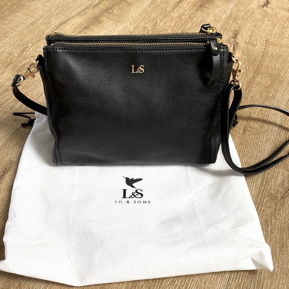 Lo & Sons Pearl Black Leather Crossbody Bag